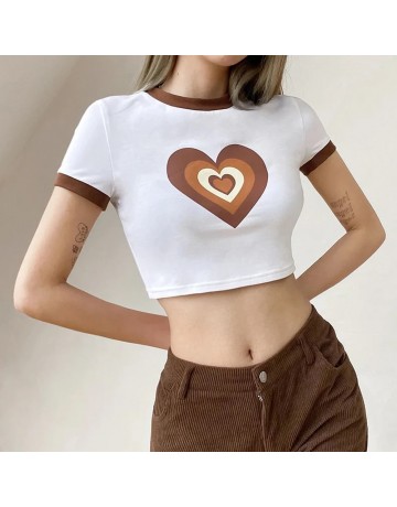 Heart Print Color Block Short Sleeve T-shirt
